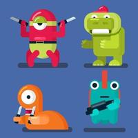 conjunto de monstruos, alienígenas y animales juego de dibujos animados planos villanos personaje ilustración vectorial vector