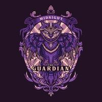 The Owl With engraving T-shirt Design Illustration vector