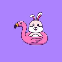 lindo conejo con boya flamingo. aislado concepto de dibujos animados de animales. Puede utilizarse para camiseta, tarjeta de felicitación, tarjeta de invitación o mascota. estilo de dibujos animados plana vector