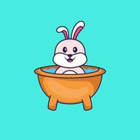 Cute rabbit taking a bath in the bathtub. Animal cartoon concept isolated. Can used for t-shirt, greeting card, invitation card or mascot. Flat Cartoon Style vector