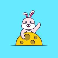 Cute rabbit is on the moon. Animal cartoon concept isolated. Can used for t-shirt, greeting card, invitation card or mascot. Flat Cartoon Style vector