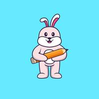 Cute rabbit holding a pencil. Animal cartoon concept isolated. Can used for t-shirt, greeting card, invitation card or mascot. Flat Cartoon Style vector