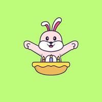 Cute rabbit with birthday cake. Animal cartoon concept isolated. Can used for t-shirt, greeting card, invitation card or mascot. Flat Cartoon Style vector