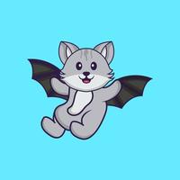 Cute cat is flying with wings. Animal cartoon concept isolated. Can used for t-shirt, greeting card, invitation card or mascot. Flat Cartoon Style vector