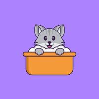 Cute cat taking a bath in the bathtub. Animal cartoon concept isolated. Can used for t-shirt, greeting card, invitation card or mascot. Flat Cartoon Style vector