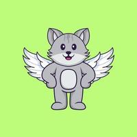 Cute cat using wings. Animal cartoon concept isolated. Can used for t-shirt, greeting card, invitation card or mascot. Flat Cartoon Style