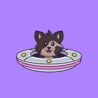 Cute cat Driving Spaceship Ufo. Animal cartoon concept isolated. Can used for t-shirt, greeting card, invitation card or mascot. Flat Cartoon Style vector