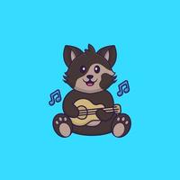 Cute cat playing guitar. Animal cartoon concept isolated. Can used for t-shirt, greeting card, invitation card or mascot. Flat Cartoon Style vector