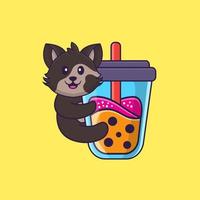 Cute cat Drinking Boba milk tea. Animal cartoon concept isolated. Can used for t-shirt, greeting card, invitation card or mascot. Flat Cartoon Style vector