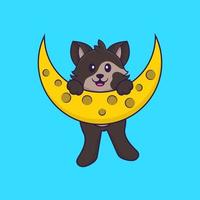 Cute cat is on the moon. Animal cartoon concept isolated. Can used for t-shirt, greeting card, invitation card or mascot. Flat Cartoon Style vector