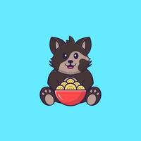 lindo gato comiendo fideos ramen. aislado concepto de dibujos animados de animales. Puede utilizarse para camiseta, tarjeta de felicitación, tarjeta de invitación o mascota. estilo de dibujos animados plana vector