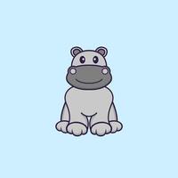 Cute hippopotamus is sitting. Animal cartoon concept isolated. Can used for t-shirt, greeting card, invitation card or mascot. Flat Cartoon Style vector