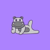 Cute hippopotamus lying down. Animal cartoon concept isolated. Can used for t-shirt, greeting card, invitation card or mascot. Flat Cartoon Style vector