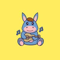 Cute llama playing guitar. Animal cartoon concept isolated. Can used for t-shirt, greeting card, invitation card or mascot. Flat Cartoon Style vector