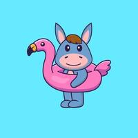 linda llama con boya flamingo. aislado concepto de dibujos animados de animales. Puede utilizarse para camiseta, tarjeta de felicitación, tarjeta de invitación o mascota. estilo de dibujos animados plana vector