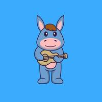 Cute llama playing guitar. Animal cartoon concept isolated. Can used for t-shirt, greeting card, invitation card or mascot. Flat Cartoon Style vector