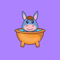 linda llama tomando un baño en la bañera. aislado concepto de dibujos animados de animales. Puede utilizarse para camiseta, tarjeta de felicitación, tarjeta de invitación o mascota. estilo de dibujos animados plana vector