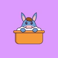 Cute llama taking a bath in the bathtub. Animal cartoon concept isolated. Can used for t-shirt, greeting card, invitation card or mascot. Flat Cartoon Style vector