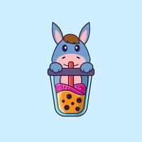 Cute llama Drinking Boba milk tea. Animal cartoon concept isolated. Can used for t-shirt, greeting card, invitation card or mascot. Flat Cartoon Style vector