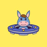 Cute llama Driving Spaceship Ufo. Animal cartoon concept isolated. Can used for t-shirt, greeting card, invitation card or mascot. Flat Cartoon Style vector