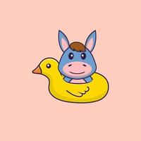 Cute llama With Duck buoy. Animal cartoon concept isolated. Can used for t-shirt, greeting card, invitation card or mascot. Flat Cartoon Style vector