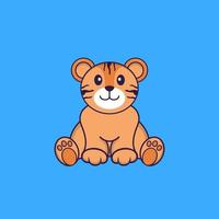 Cute tiger is sitting. Animal cartoon concept isolated. Can used for t-shirt, greeting card, invitation card or mascot. Flat Cartoon Style vector