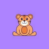 Cute tiger is sitting. Animal cartoon concept isolated. Can used for t-shirt, greeting card, invitation card or mascot. Flat Cartoon Style vector