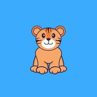 Cute tiger is sitting. Animal cartoon concept isolated. Can used for t-shirt, greeting card, invitation card or mascot. Flat Cartoon Style vector