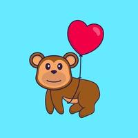 Cute monkey flying with love shaped balloons. Animal cartoon concept isolated. Can used for t-shirt, greeting card, invitation card or mascot. Flat Cartoon Style vector