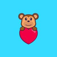 Cute monkey holding a big red heart. Animal cartoon concept isolated. Can used for t-shirt, greeting card, invitation card or mascot. Flat Cartoon Style vector