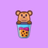 mono lindo bebiendo té con leche de boba. aislado concepto de dibujos animados de animales. Puede utilizarse para camiseta, tarjeta de felicitación, tarjeta de invitación o mascota. estilo de dibujos animados plana vector