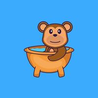 Cute monkey taking a bath in the bathtub. Animal cartoon concept isolated. Can used for t-shirt, greeting card, invitation card or mascot. Flat Cartoon Style vector