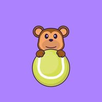 Cute monkey playing tennis. Animal cartoon concept isolated. Can used for t-shirt, greeting card, invitation card or mascot. Flat Cartoon Style vector