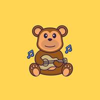 Cute monkey playing guitar. Animal cartoon concept isolated. Can used for t-shirt, greeting card, invitation card or mascot. Flat Cartoon Style