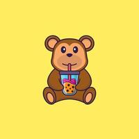 Cute monkey Drinking Boba milk tea. Animal cartoon concept isolated. Can used for t-shirt, greeting card, invitation card or mascot. Flat Cartoon Style vector