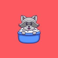 lindo mapache tomando un baño en la bañera. aislado concepto de dibujos animados de animales. Puede utilizarse para camiseta, tarjeta de felicitación, tarjeta de invitación o mascota. estilo de dibujos animados plana vector