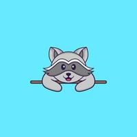 Cute racoon lying down. Animal cartoon concept isolated. Can used for t-shirt, greeting card, invitation card or mascot. Flat Cartoon Style vector