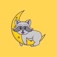 Cute racoon is on the moon. Animal cartoon concept isolated. Can used for t-shirt, greeting card, invitation card or mascot. Flat Cartoon Style vector