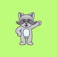 Cute racoon hero. Animal cartoon concept isolated. Can used for t-shirt, greeting card, invitation card or mascot. Flat Cartoon Style vector
