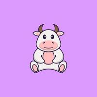Cute cow is sitting. Animal cartoon concept isolated. Can used for t-shirt, greeting card, invitation card or mascot. Flat Cartoon Style vector