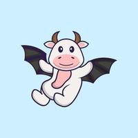 Cute cow is flying with wings. Animal cartoon concept isolated. Can used for t-shirt, greeting card, invitation card or mascot. Flat Cartoon Style vector