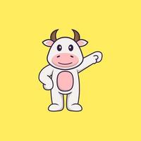 Cute cow hero. Animal cartoon concept isolated. Can used for t-shirt, greeting card, invitation card or mascot. Flat Cartoon Style vector