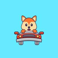 Cute fox is driving. Animal cartoon concept isolated. Can used for t-shirt, greeting card, invitation card or mascot. Flat Cartoon Style vector