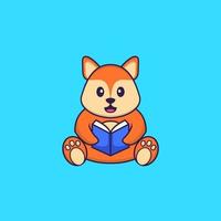 Cute fox reading a book. Animal cartoon concept isolated. Can used for t-shirt, greeting card, invitation card or mascot. Flat Cartoon Style vector