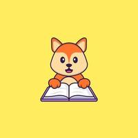 Cute fox reading a book. Animal cartoon concept isolated. Can used for t-shirt, greeting card, invitation card or mascot. Flat Cartoon Style vector