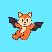 Cute fox is flying with wings. Animal cartoon concept isolated. Can used for t-shirt, greeting card, invitation card or mascot. Flat Cartoon Style