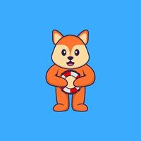 Cute fox holding a buoy. Animal cartoon concept isolated. Can used for t-shirt, greeting card, invitation card or mascot. Flat Cartoon Style vector