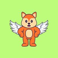 Cute fox using wings. Animal cartoon concept isolated. Can used for t-shirt, greeting card, invitation card or mascot. Flat Cartoon Style vector