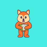 Cute fox holding a map. Animal cartoon concept isolated. Can used for t-shirt, greeting card, invitation card or mascot. Flat Cartoon Style vector