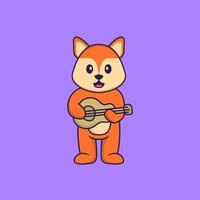 Cute fox playing guitar. Animal cartoon concept isolated. Can used for t-shirt, greeting card, invitation card or mascot. Flat Cartoon Style vector